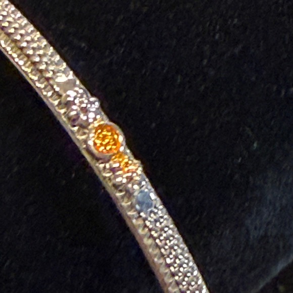 Vintage Bangle Bracelet Silver Tone with Red and Gold Tone Crystal Accents - Picture 3 of 4